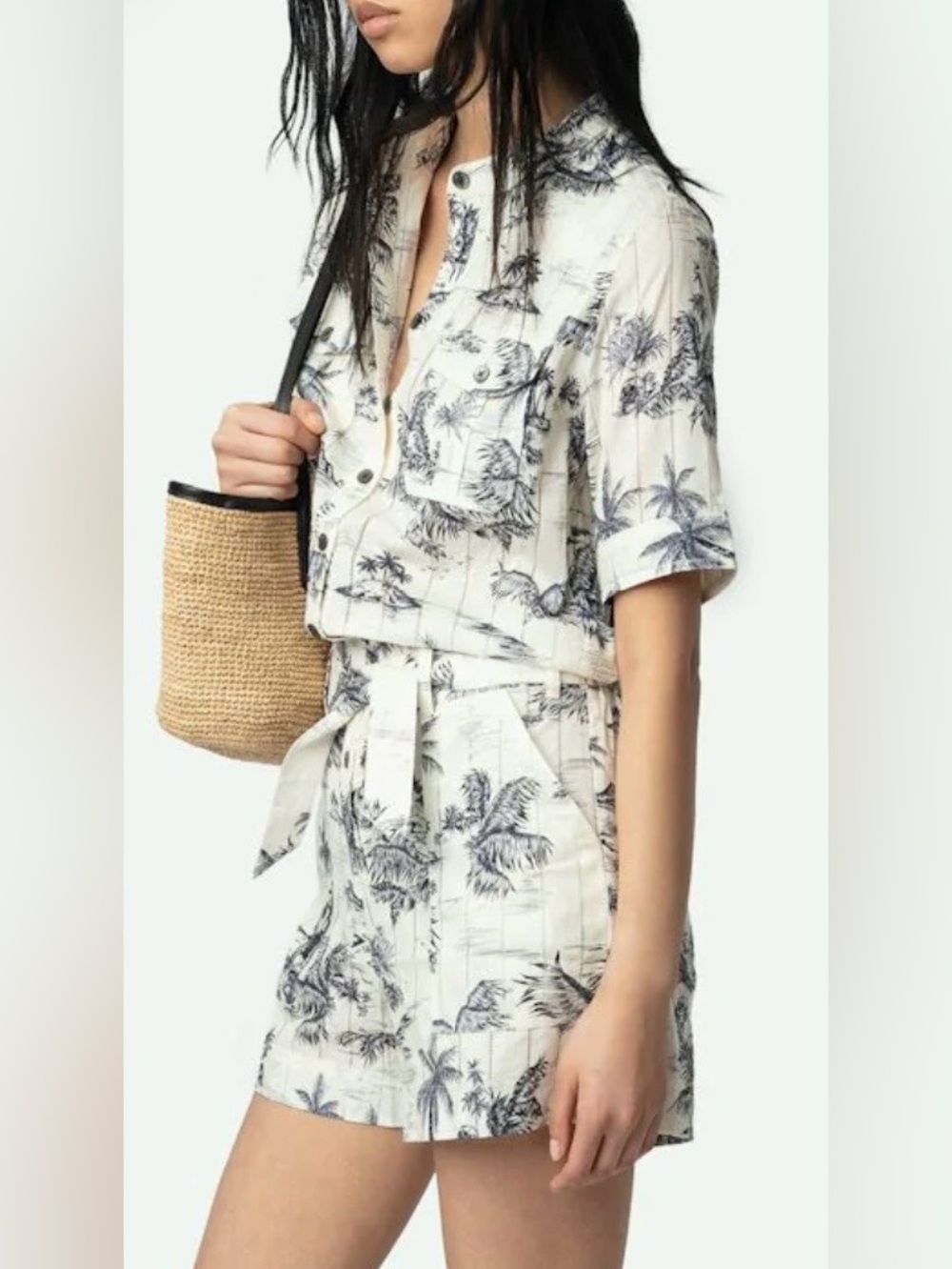 Zadig & Voltaire “Cook Tropical Island” Romper Palm-Print Shorts XS Cotton